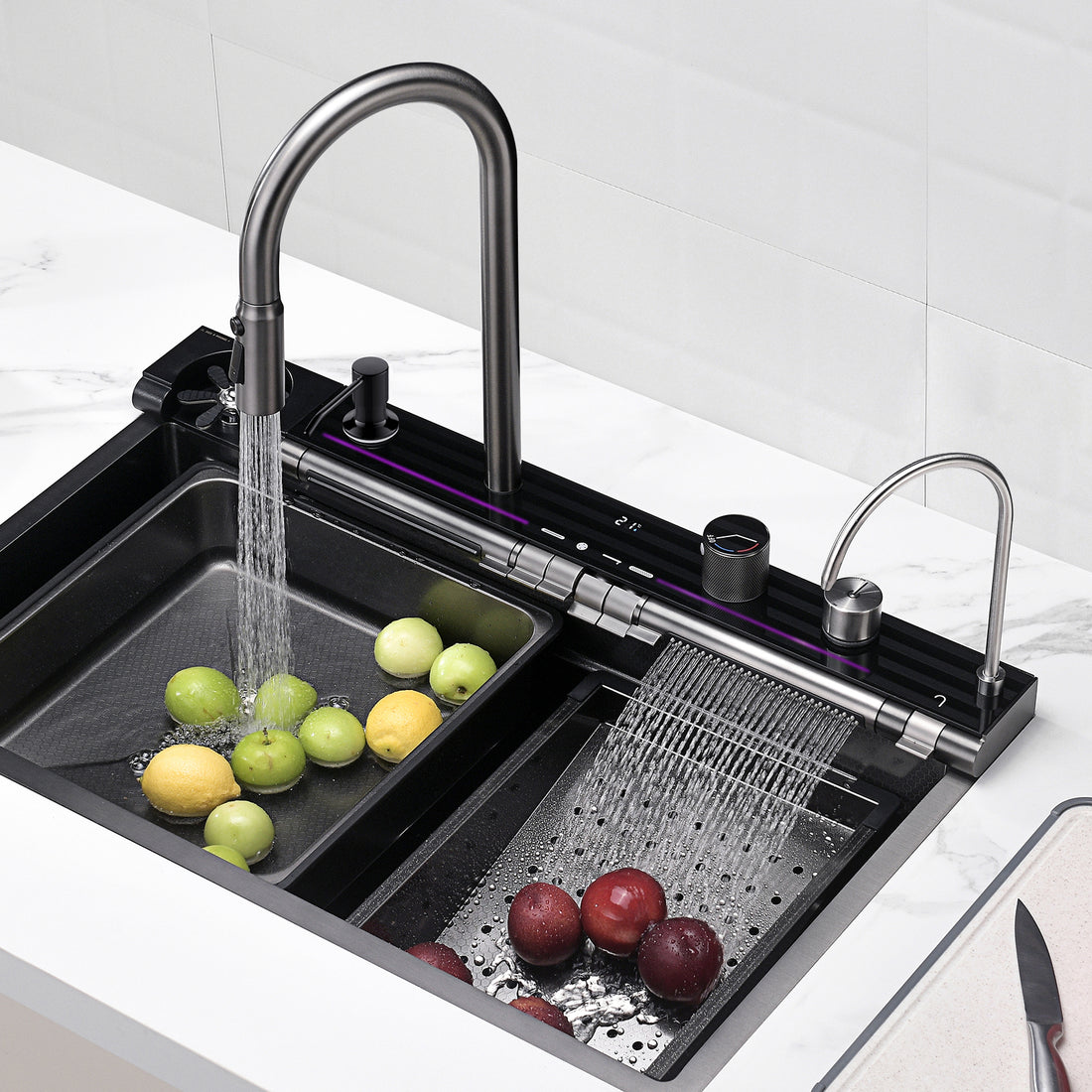 All-IN-1 Worksation Kitchen Sink Kit with Waterfall Faucet - Sinkple